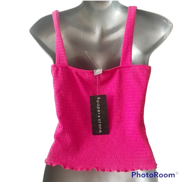 New Paper Crane Smocked Merrow Edge Tank Top Colour Pink Size Medium - Picture 7 of 13